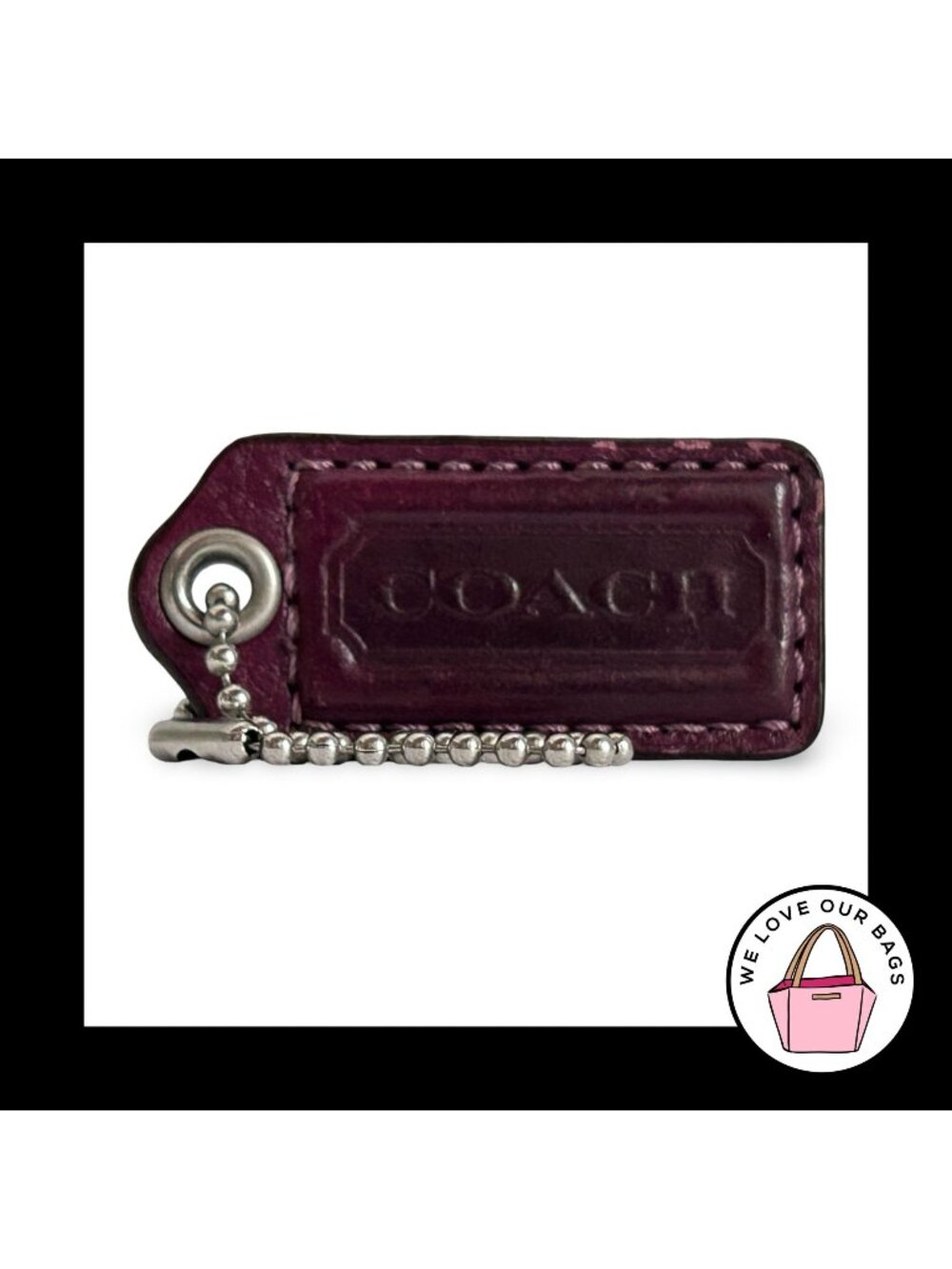 COACH Y2K VINTAGE HangTag 2" Burgundy Wine Maroon Leather Bag Charm Keychain Fob